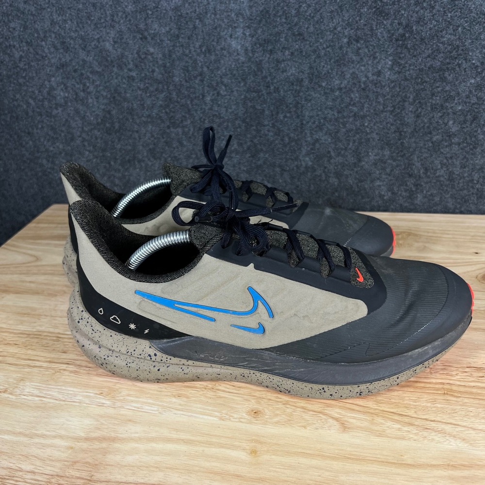 Nike Air Winflo 9 Shield Mens Running Shoes Khaki Black Blue DM1106-200 Size 11